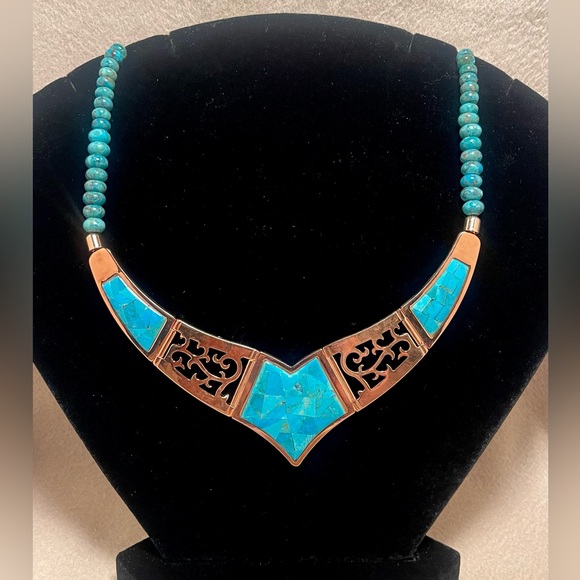 Jay King Signed DTR Copper and Inlay Turquoise Necklace - Picture 2 of 9